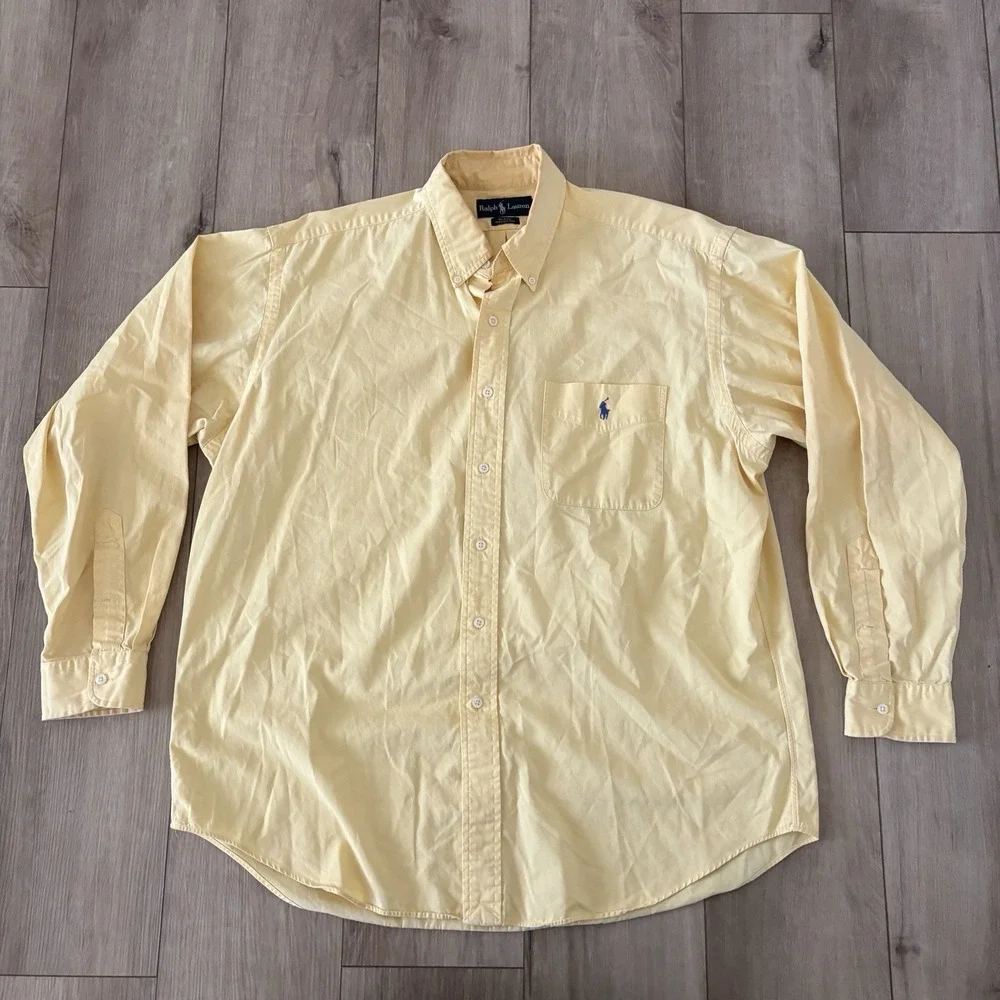 Vintage Polo Ralph Lauren Blake Button Down Shirt Mens L Yellow Long Sleeve